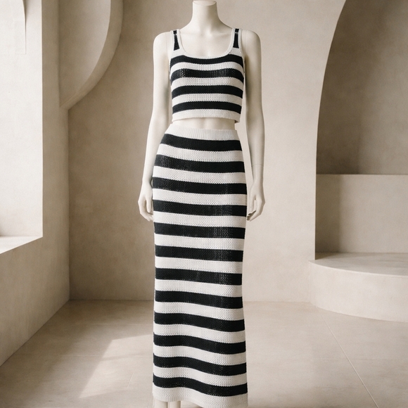 Sanctuary Dresses & Skirts - Sanctuary Black & White Striped Knit Top And Maxi Skirt